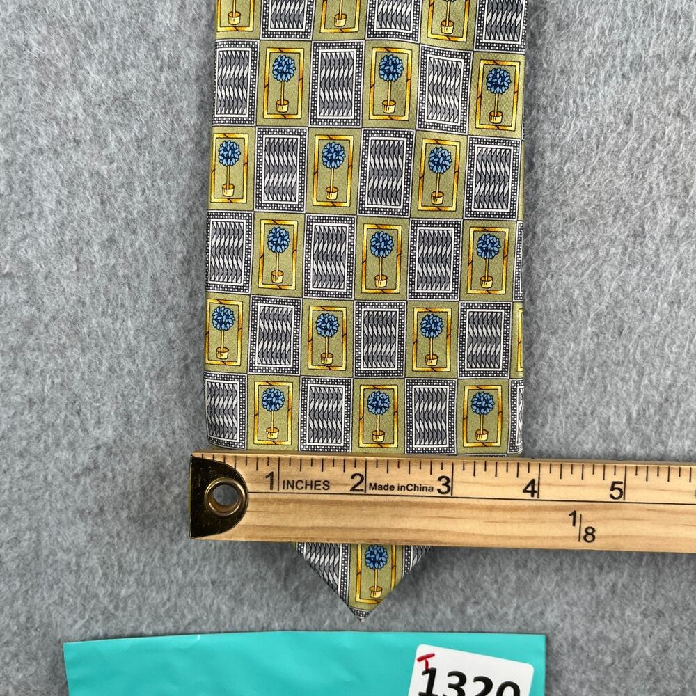Lanvin Paris Necktie Blue Tree Gray Gold Geometric Silk Made In France Tie - Picture 5 of 8